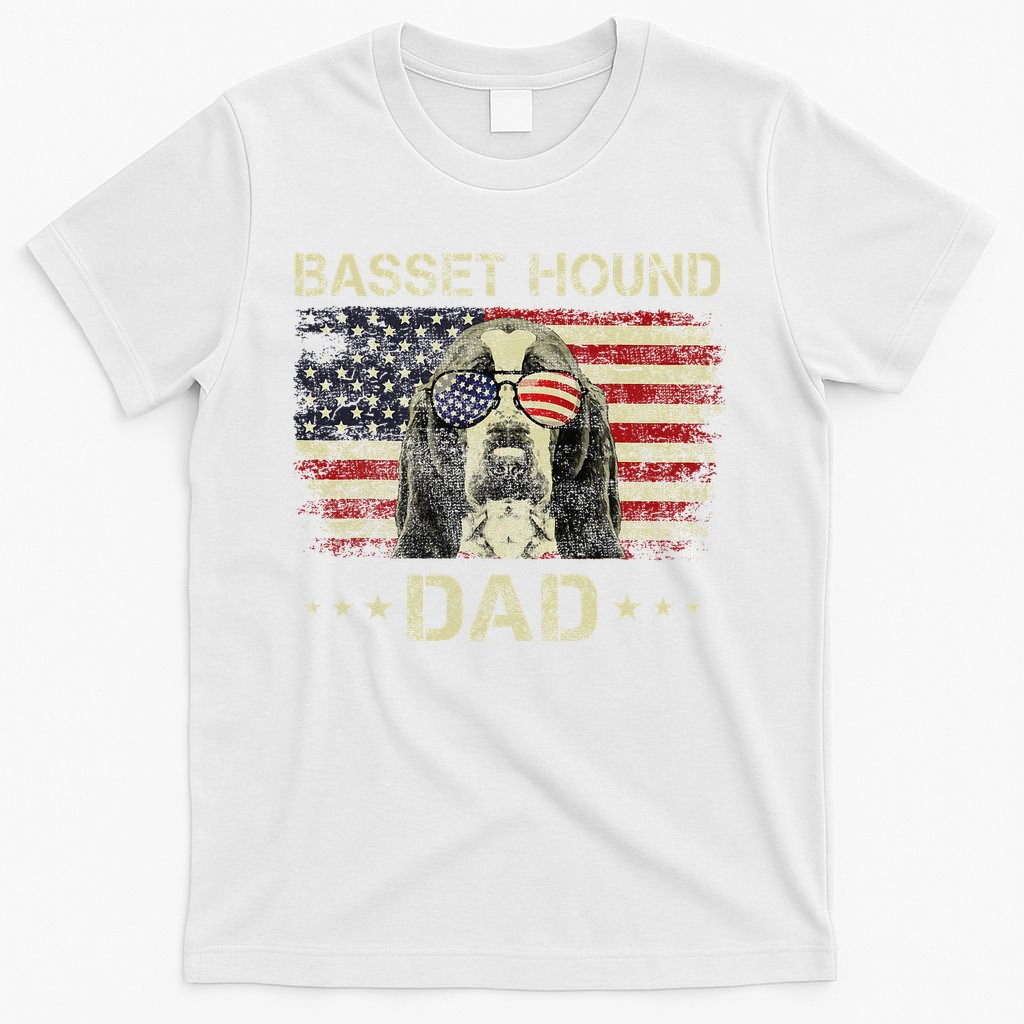 Basset Hound Dad Dog Lovers American Flag 4th Of July T-Shirt