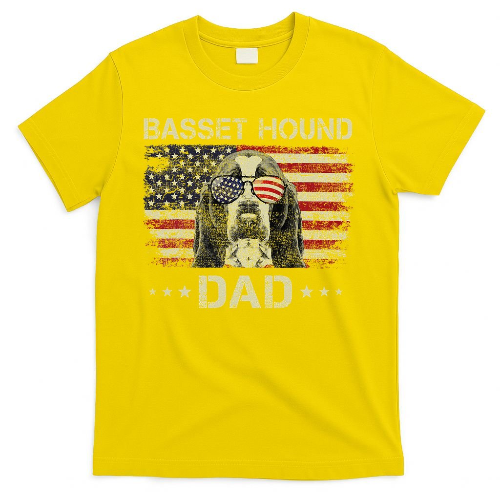 Basset Hound Dad Dog Lovers American Flag 4th Of July T-Shirt