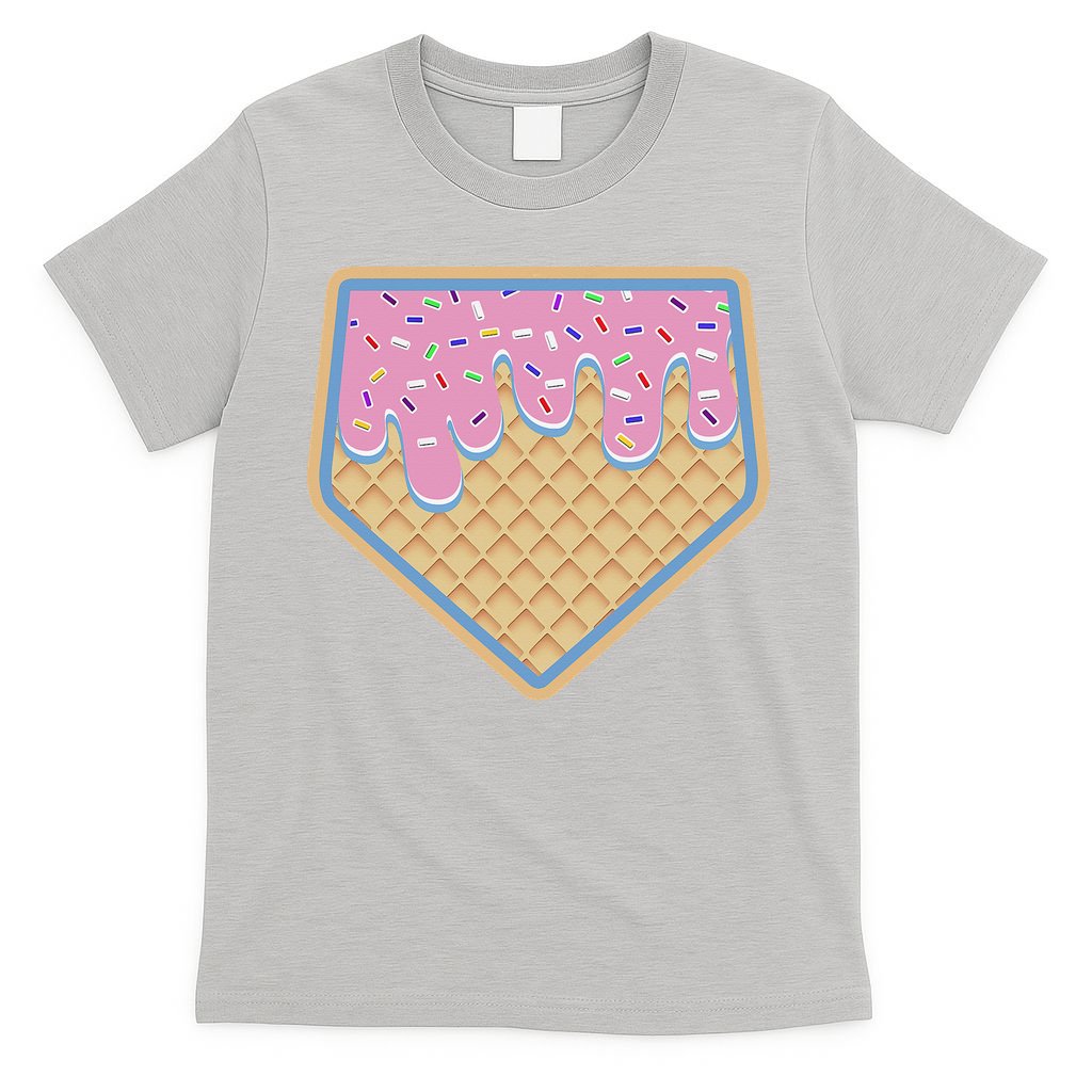 Baseball Ice Cream Dripping Baseball Home Plate Drip T-Shirt