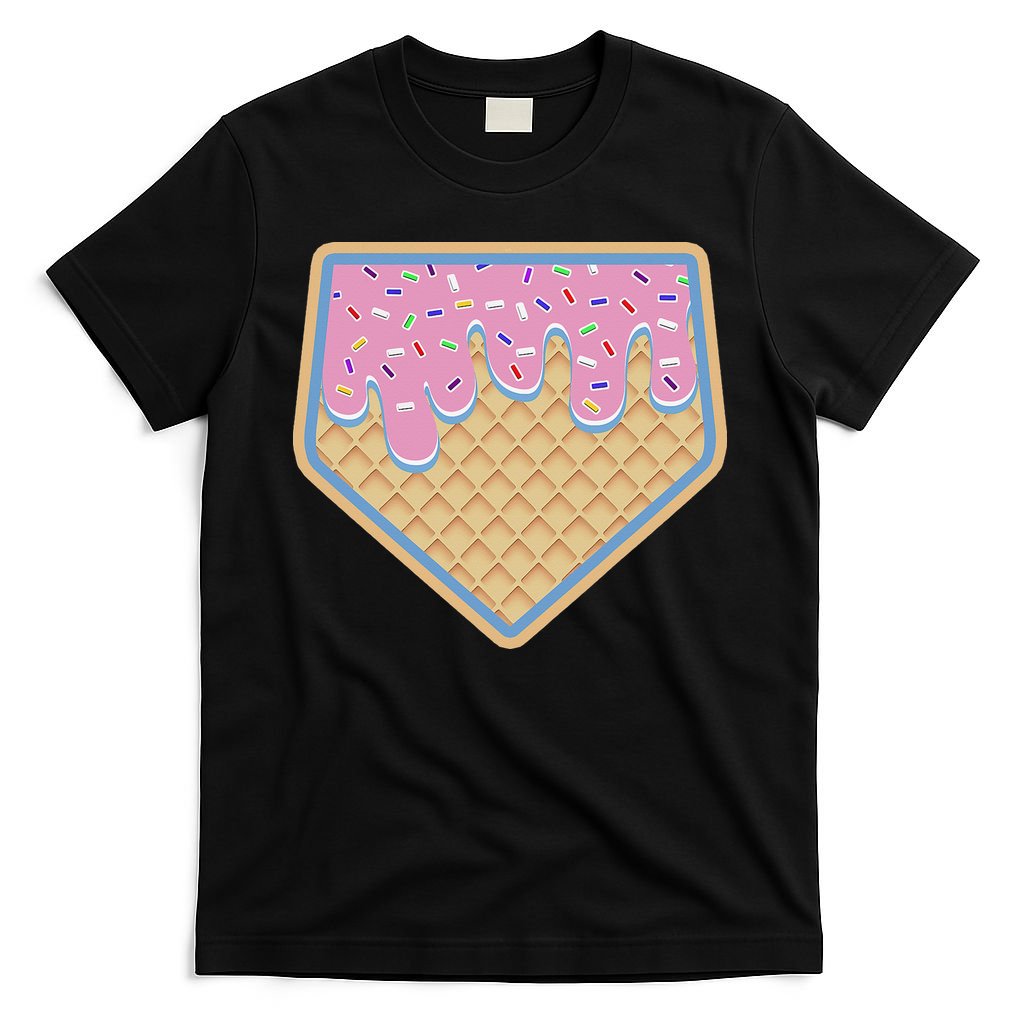 Baseball Ice Cream Dripping Baseball Home Plate Drip T-Shirt