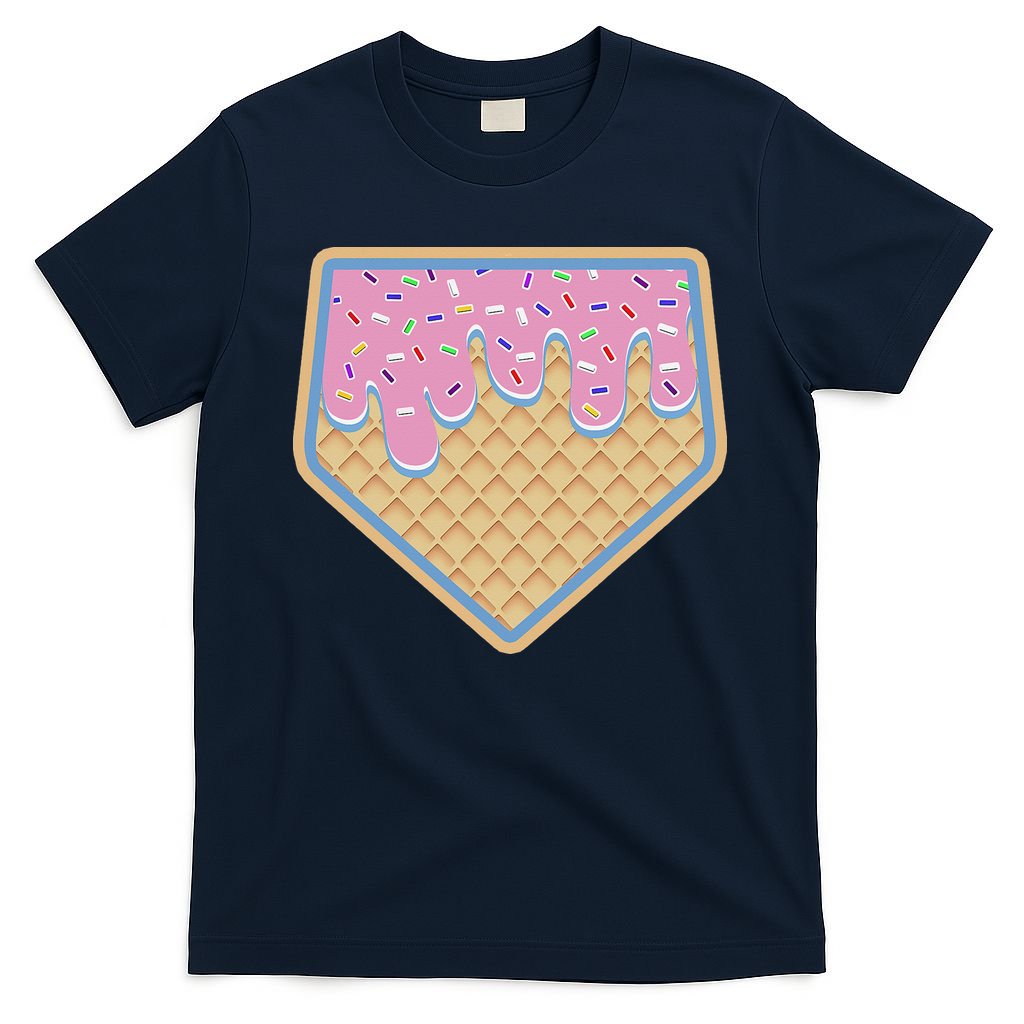 Baseball Ice Cream Dripping Baseball Home Plate Drip T-Shirt