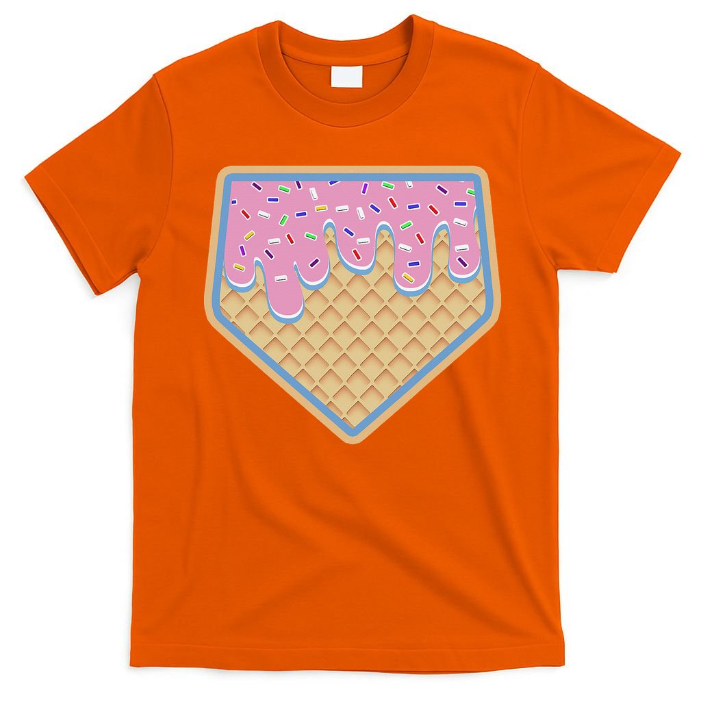 Baseball Ice Cream Dripping Baseball Home Plate Drip T-Shirt