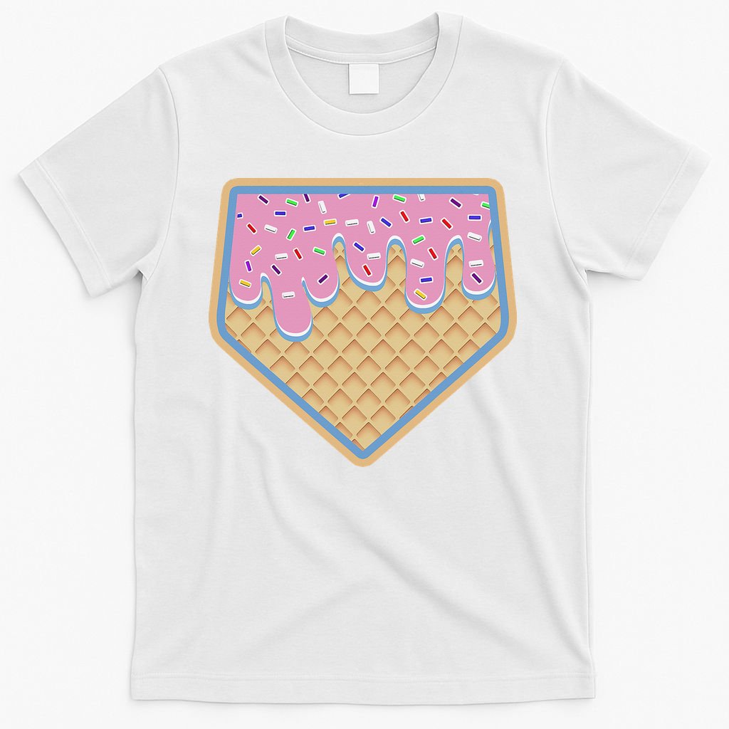 Baseball Ice Cream Dripping Baseball Home Plate Drip T-Shirt