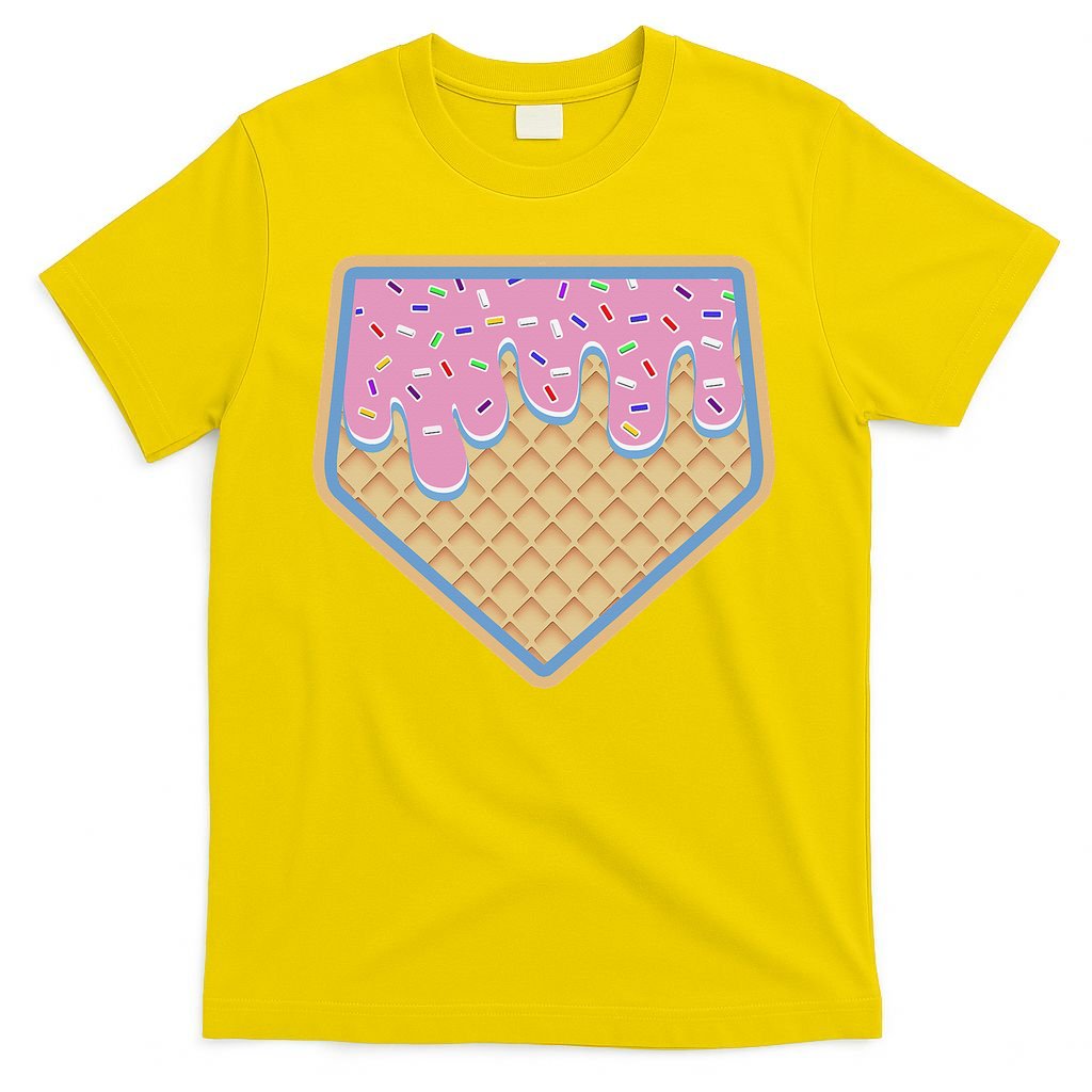 Baseball Ice Cream Dripping Baseball Home Plate Drip T-Shirt