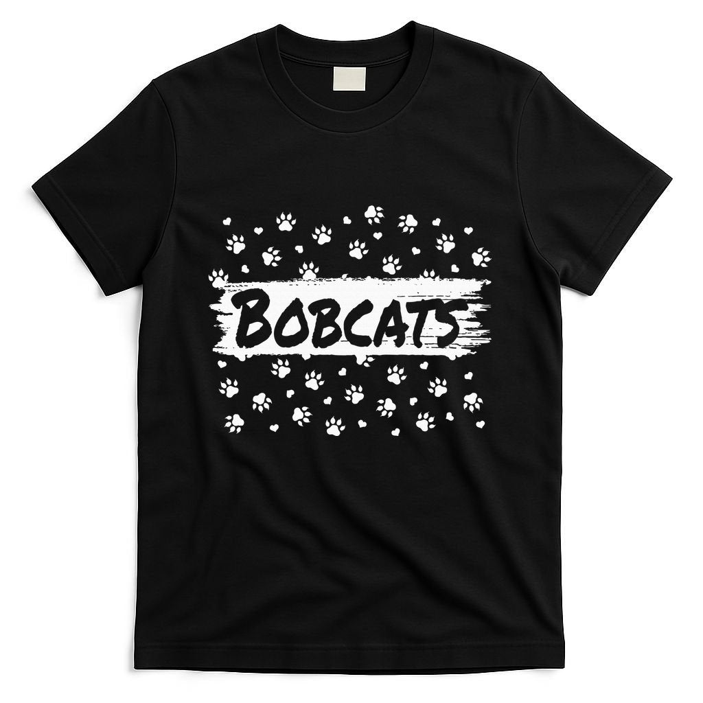 Bobcats Mascot Back To School Spirit Footprint Heart Squad T-Shirt