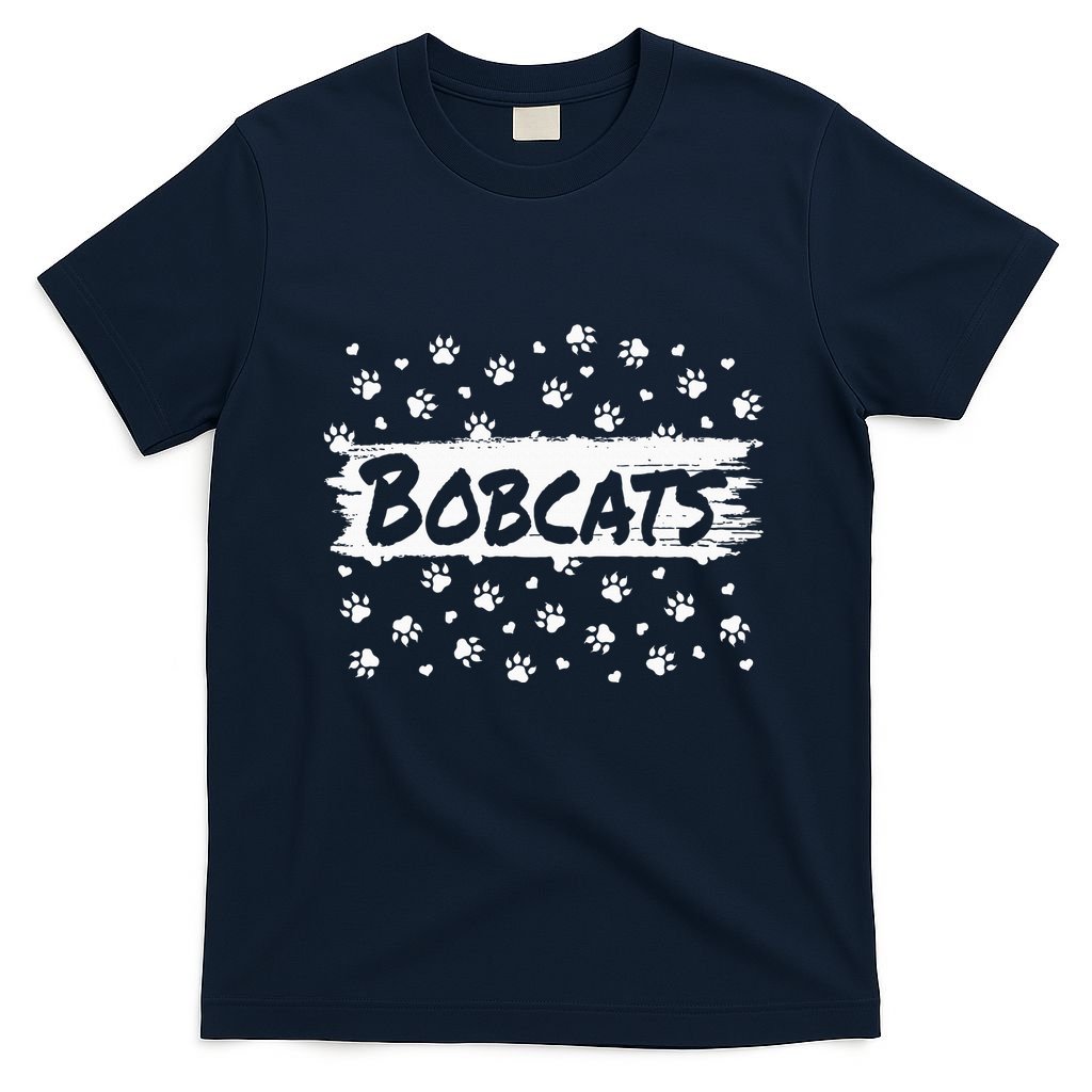Bobcats Mascot Back To School Spirit Footprint Heart Squad T-Shirt