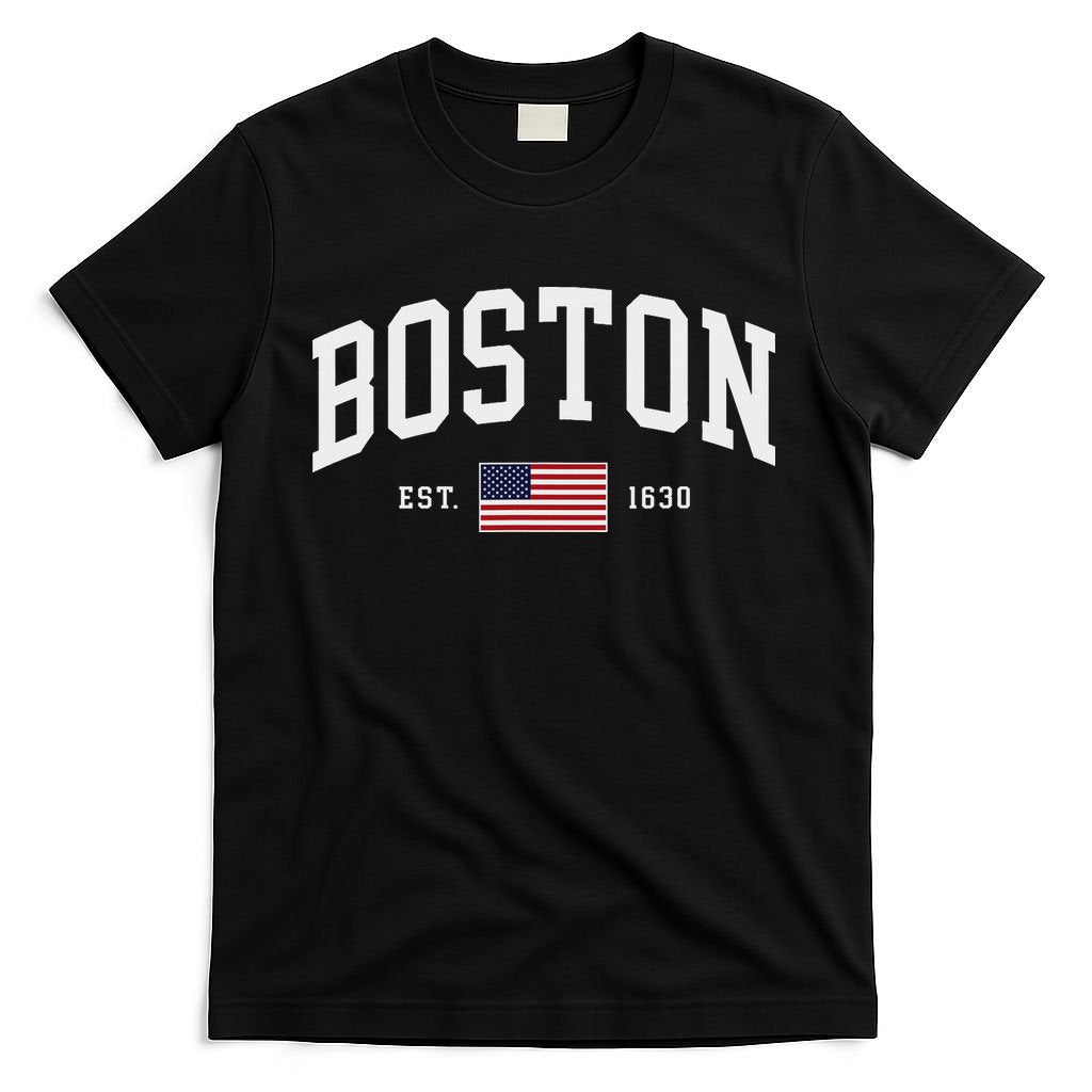 Boston Massachusetts July 4th Us Flag Retro Throwback T-Shirt