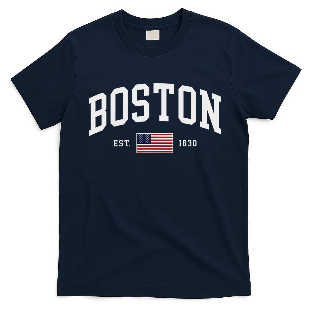 Boston Massachusetts July 4th Us Flag Retro Throwback T-Shirt