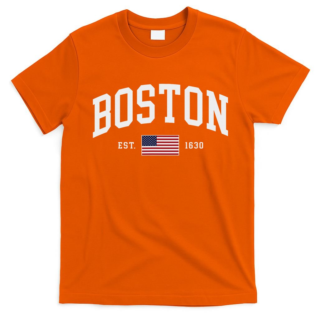 Boston Massachusetts July 4th Us Flag Retro Throwback T-Shirt