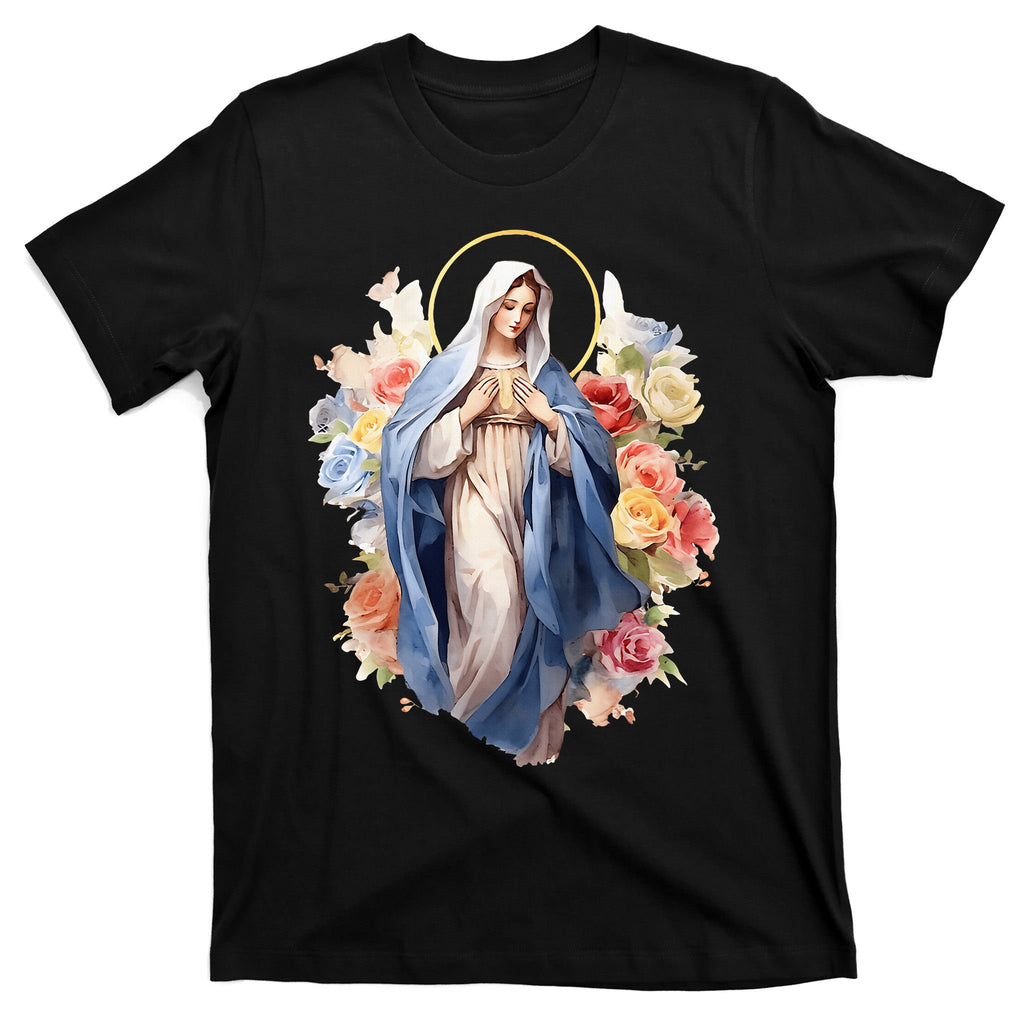 Blessed Mother Mary Mother Of Jesus Roses Our Lady Catholic T-Shirt