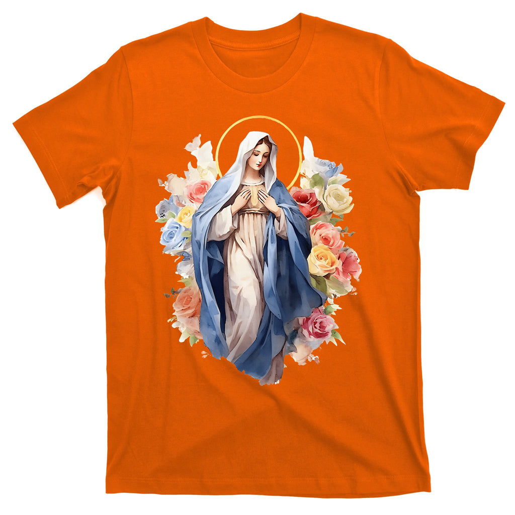 Blessed Mother Mary Mother Of Jesus Roses Our Lady Catholic T-Shirt