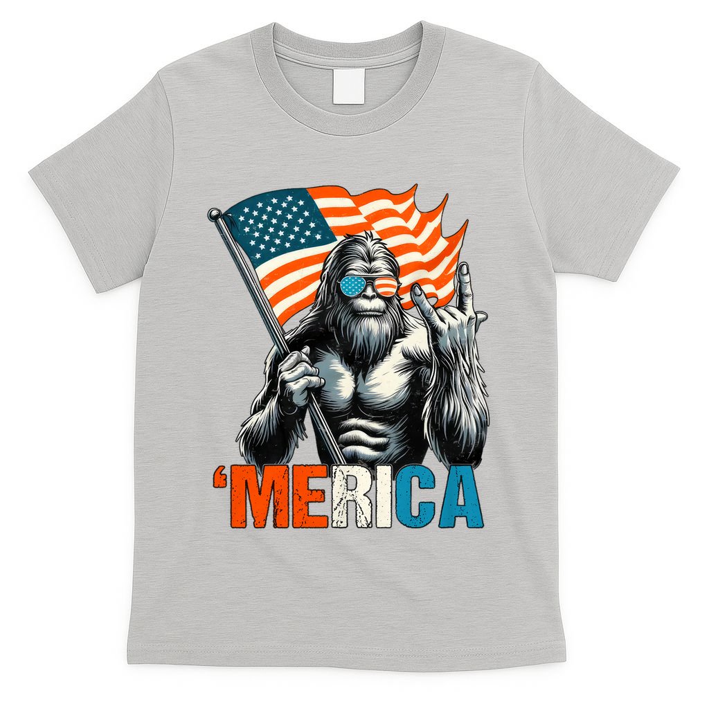 Bigfoot Merica Rock American Flag Patriotic 4th Of July T-Shirt