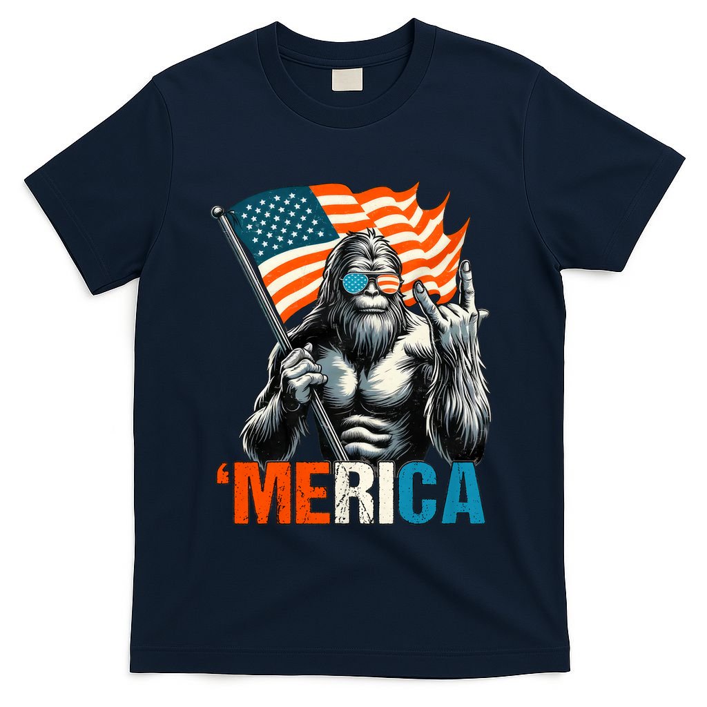 Bigfoot Merica Rock American Flag Patriotic 4th Of July T-Shirt