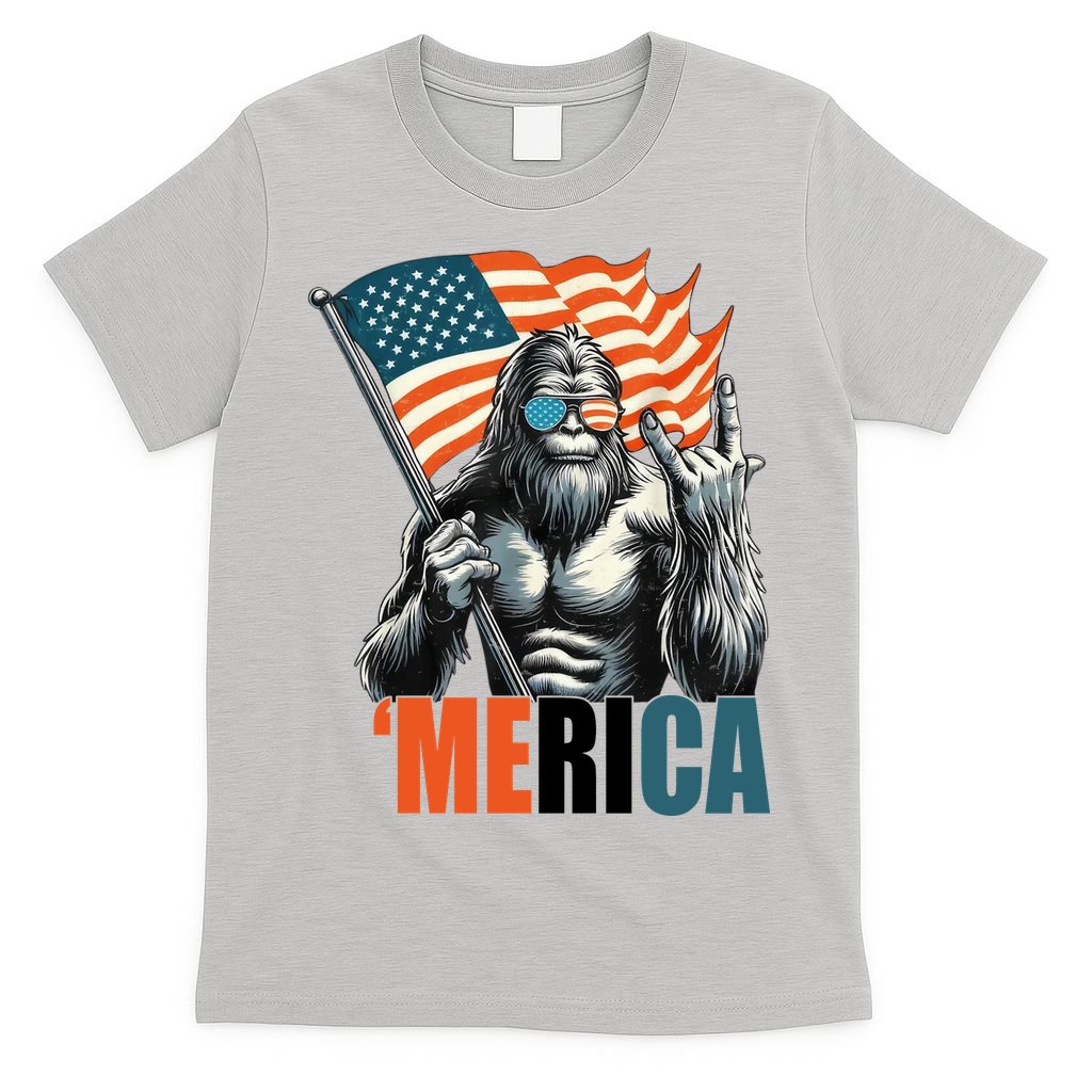 Bigfoot Merica Rock American Flag Patriotic 4th Of July T-Shirt