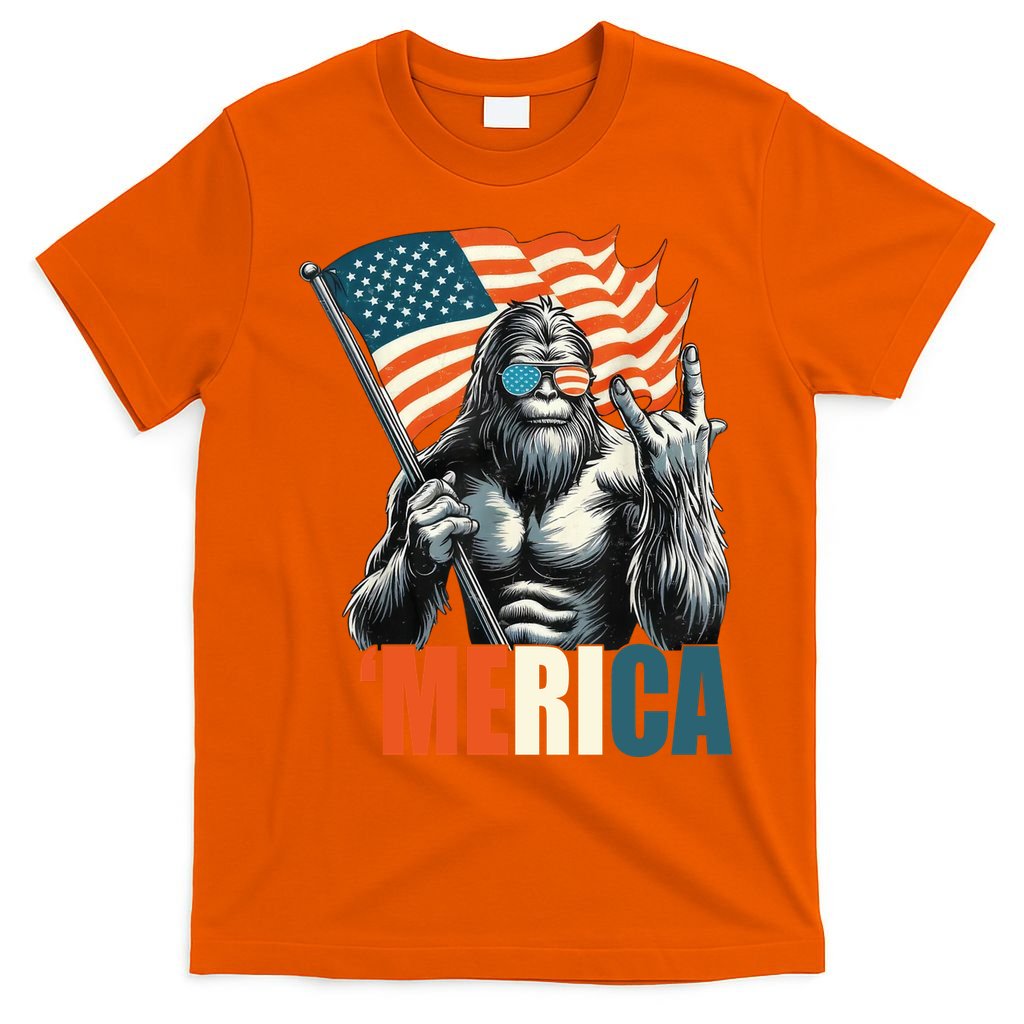 Bigfoot Merica Rock American Flag Patriotic 4th Of July T-Shirt