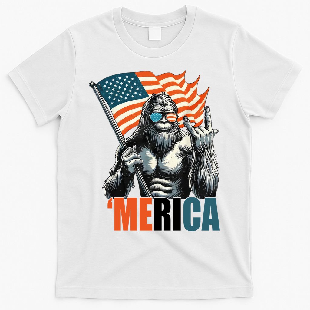 Bigfoot Merica Rock American Flag Patriotic 4th Of July T-Shirt