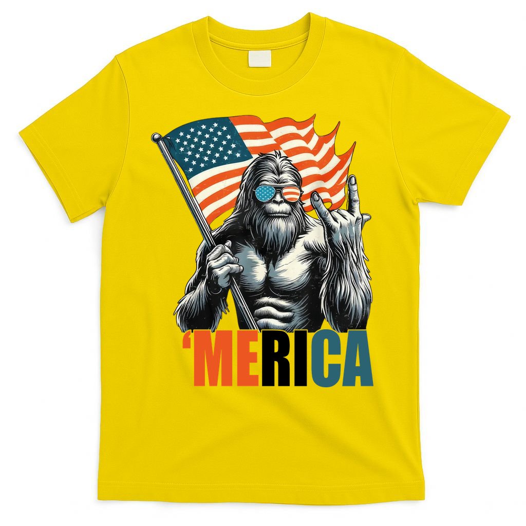 Bigfoot Merica Rock American Flag Patriotic 4th Of July T-Shirt