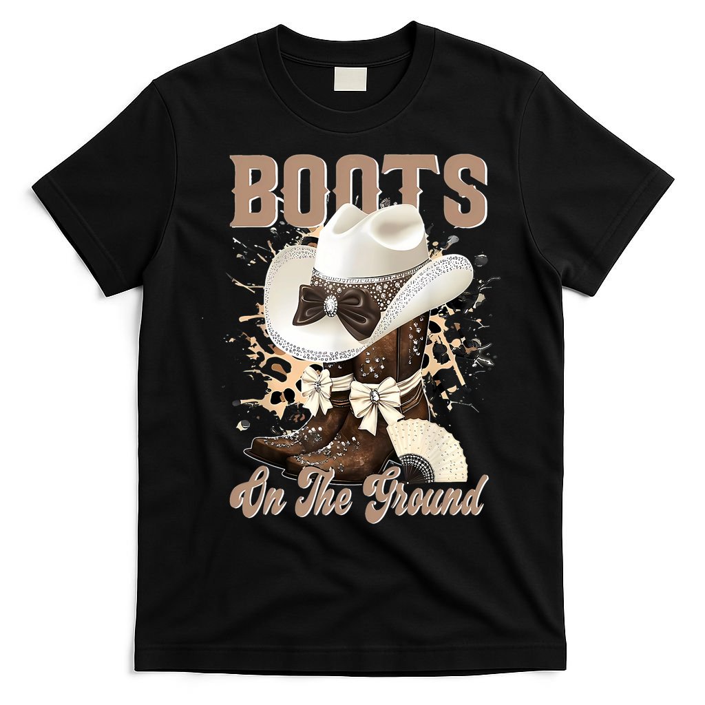 Boots On The Ground Black Cowgirl Western Where Them Fans  T-Shirt