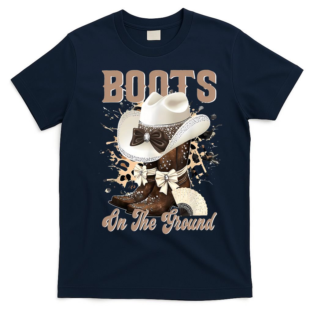 Boots On The Ground Black Cowgirl Western Where Them Fans  T-Shirt