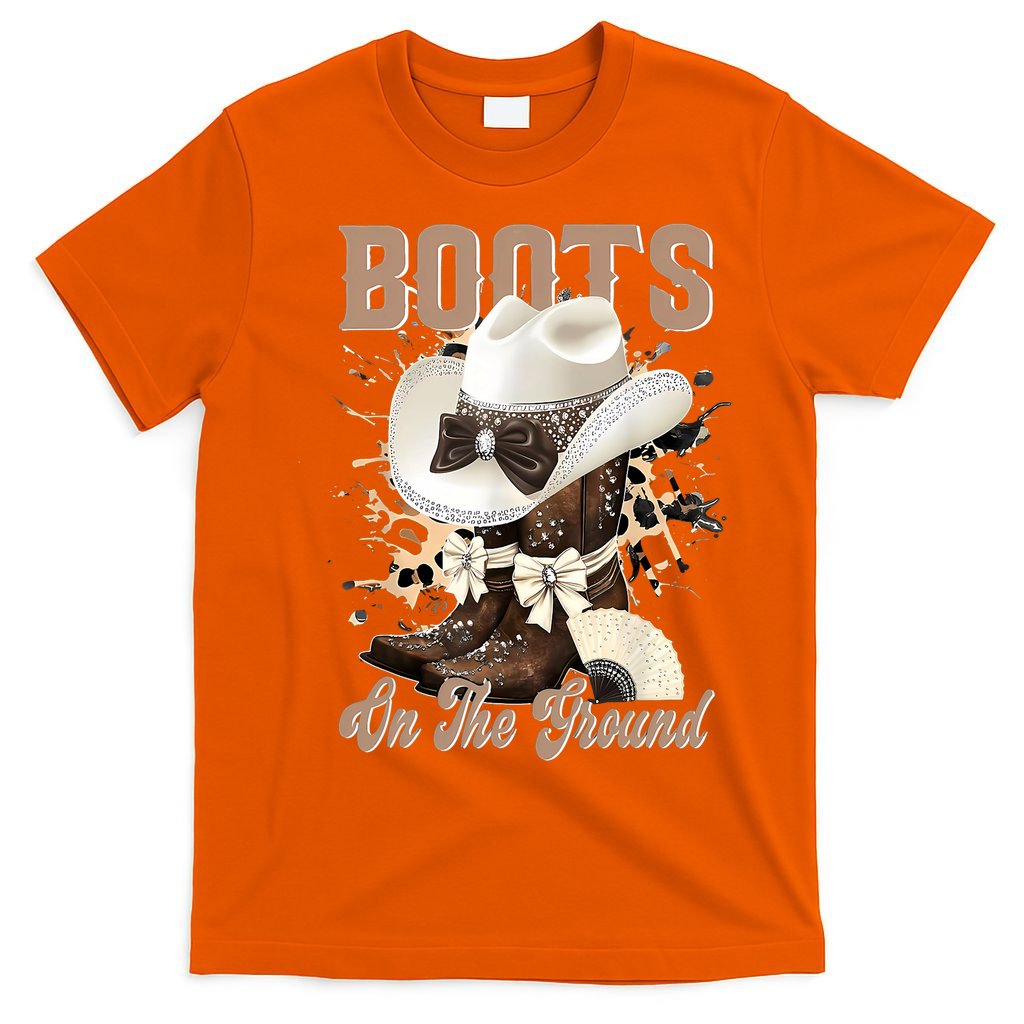 Boots On The Ground Black Cowgirl Western Where Them Fans  T-Shirt