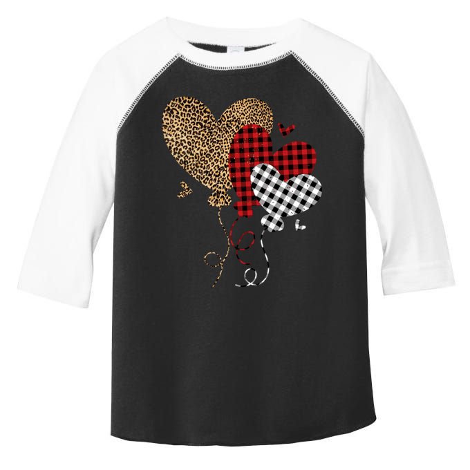 Buffalo Red Black Plaid And Leopard Hearts Valentine Day Toddler Fine Jersey T-Shirt