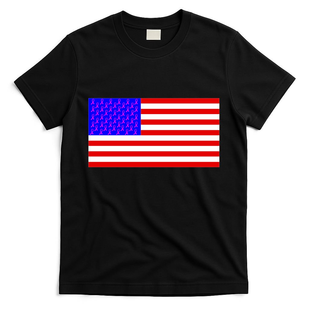 Breast Cancer Ribbons USA Flag T-Shirt