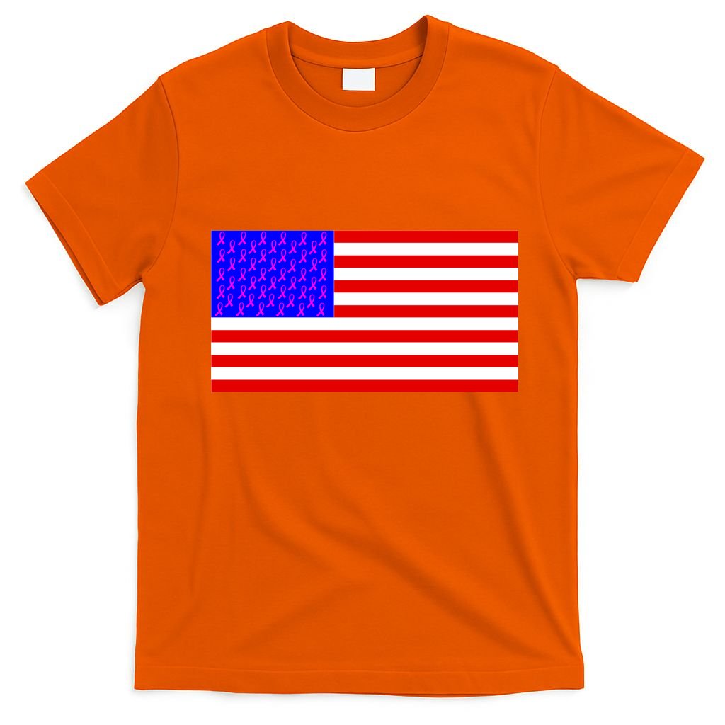 Breast Cancer Ribbons USA Flag T-Shirt