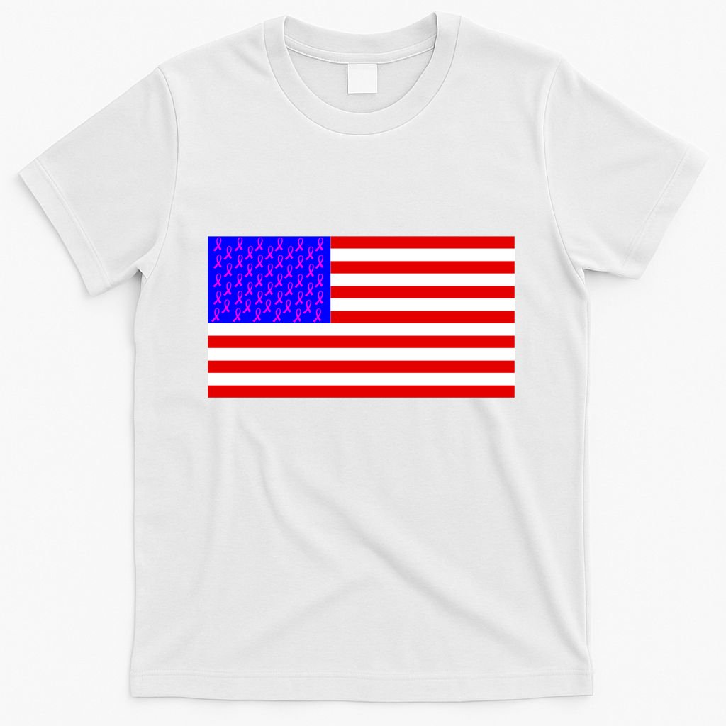 Breast Cancer Ribbons USA Flag T-Shirt