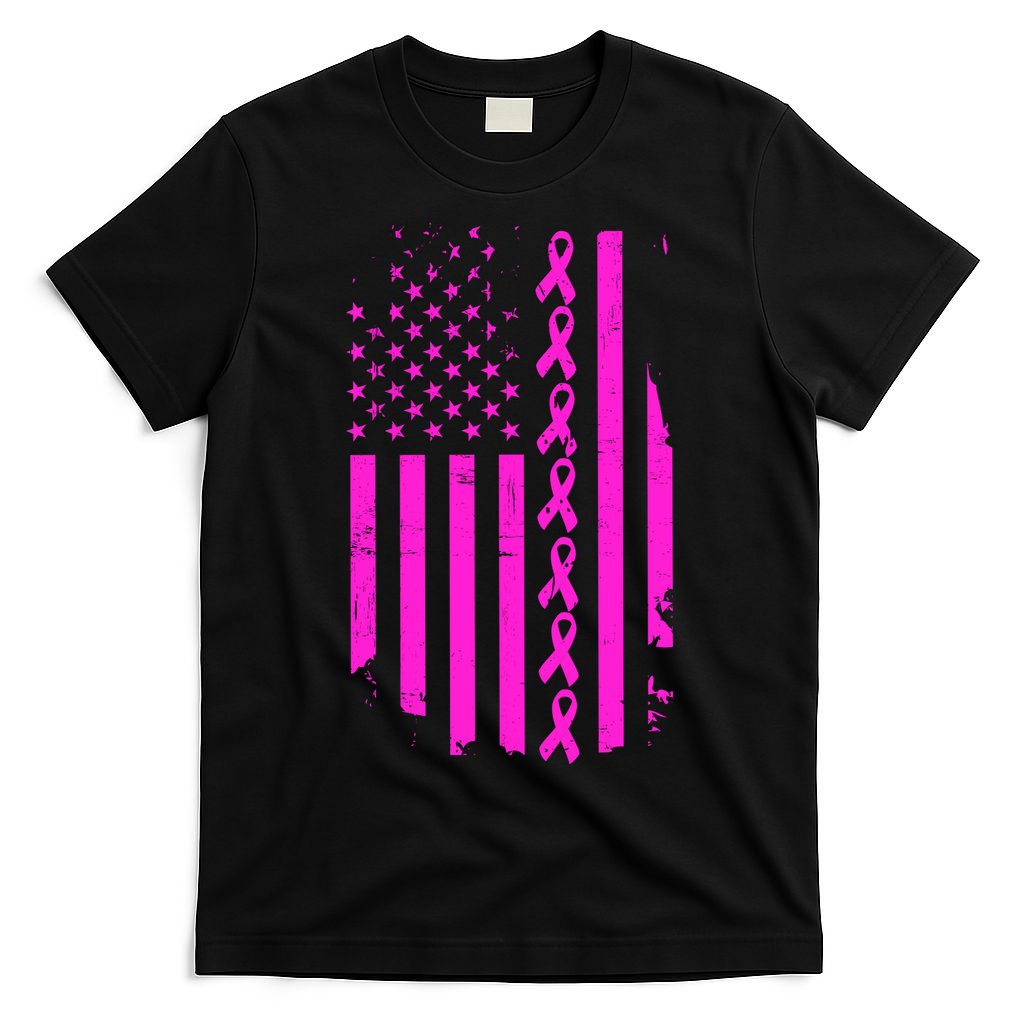 Breast Cancer USA Ribbon Flag T-Shirt