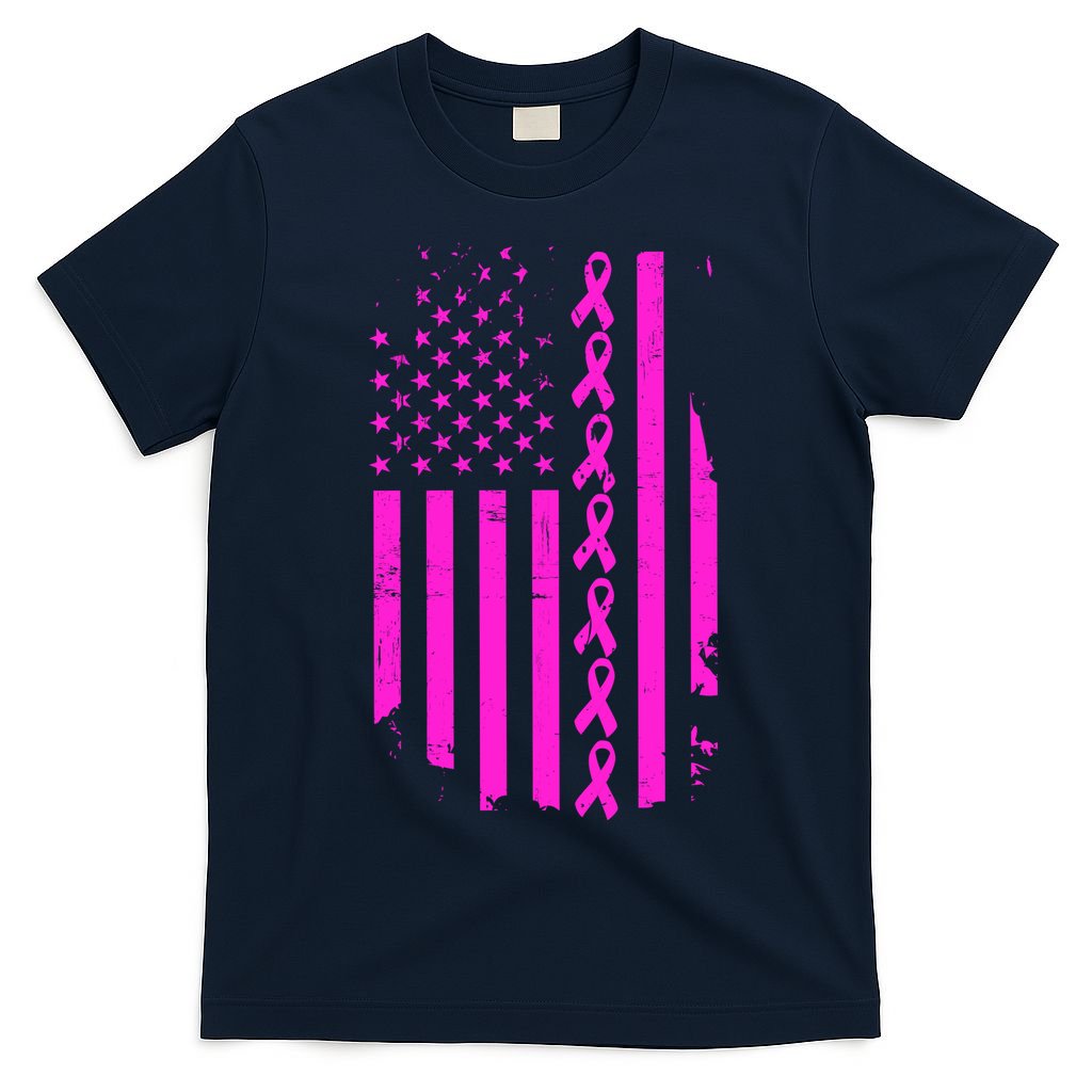 Breast Cancer USA Ribbon Flag T-Shirt