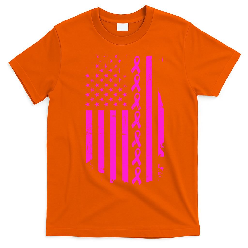 Breast Cancer USA Ribbon Flag T-Shirt