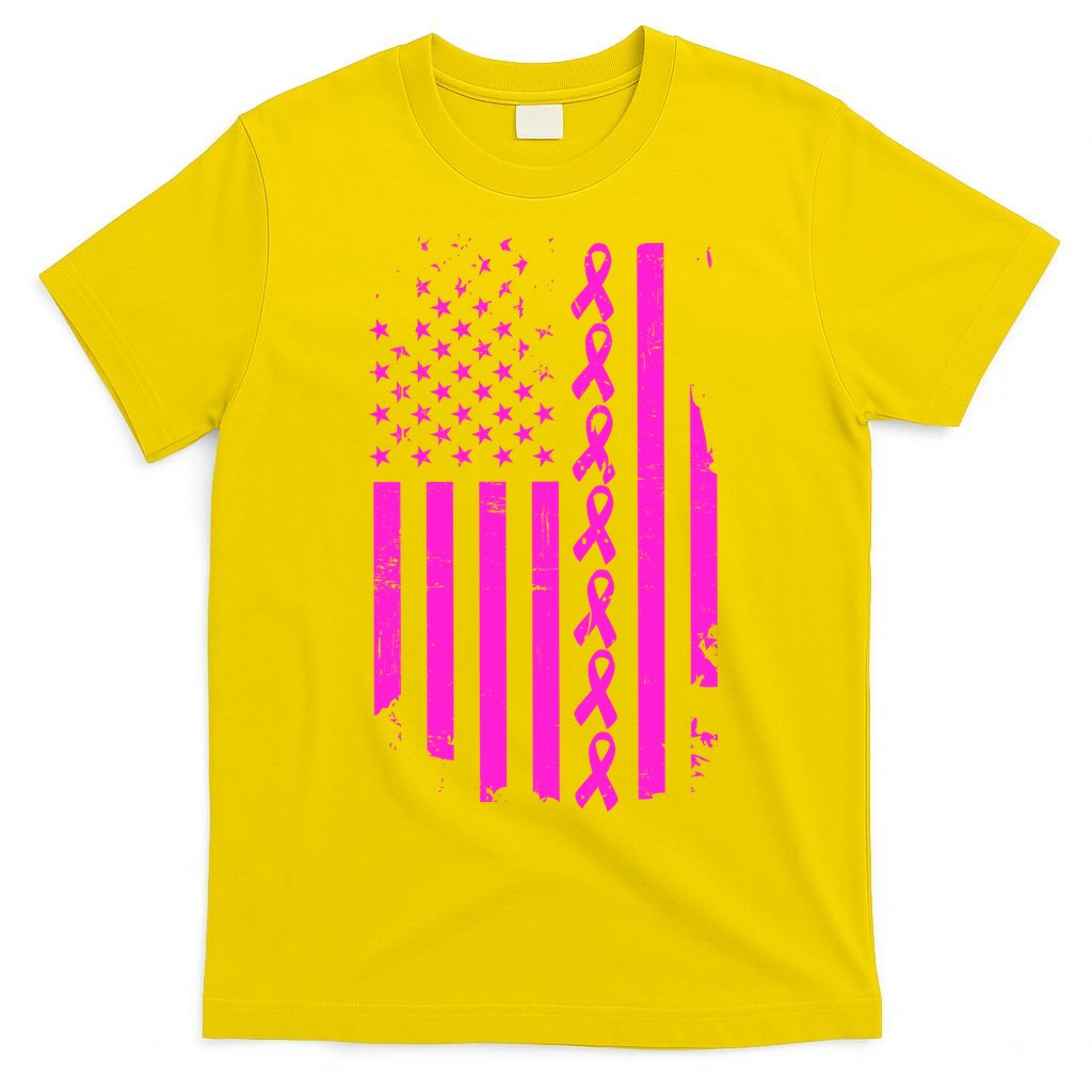 Breast Cancer USA Ribbon Flag T-Shirt