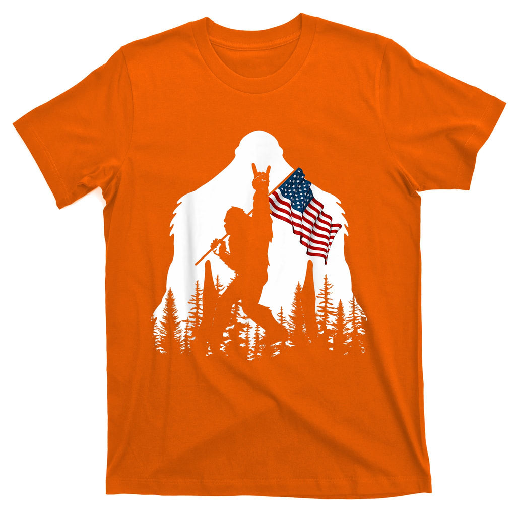 Bigfoot Rock On Hold American Flag Sasquatch Believers T-Shirt