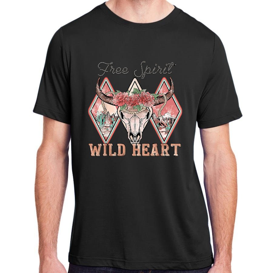 Bull Skull Free Spirit Wild Heart Valentine Western Rodeo Adult ChromaSoft Performance T-Shirt