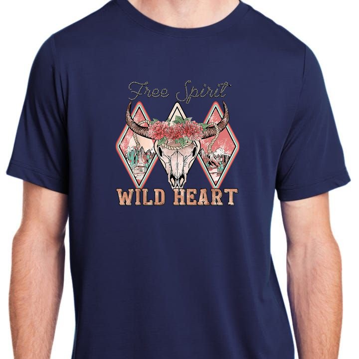 Bull Skull Free Spirit Wild Heart Valentine Western Rodeo Adult ChromaSoft Performance T-Shirt