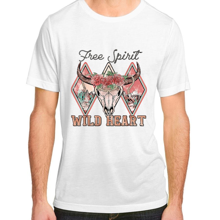 Bull Skull Free Spirit Wild Heart Valentine Western Rodeo Adult ChromaSoft Performance T-Shirt