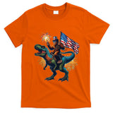 Bigfoot Sasquatch Riding Dinosaur T Rex Funny 4th Of July T-Shirt