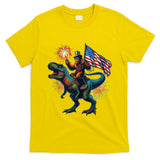 Bigfoot Sasquatch Riding Dinosaur T Rex Funny 4th Of July T-Shirt