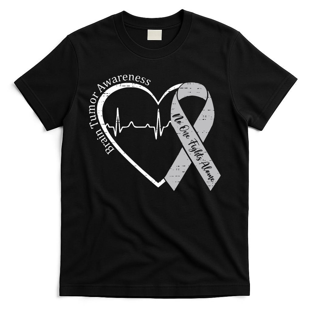 Brain Tumor Awareness Heart Brain Cancer Gray Ribbon Support  T-Shirt