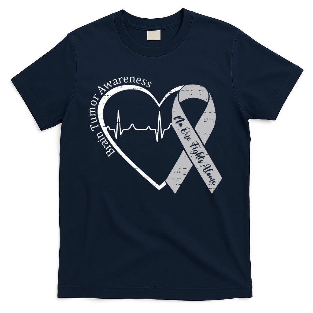 Brain Tumor Awareness Heart Brain Cancer Gray Ribbon Support  T-Shirt