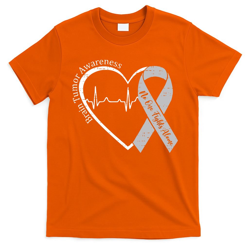 Brain Tumor Awareness Heart Brain Cancer Gray Ribbon Support  T-Shirt