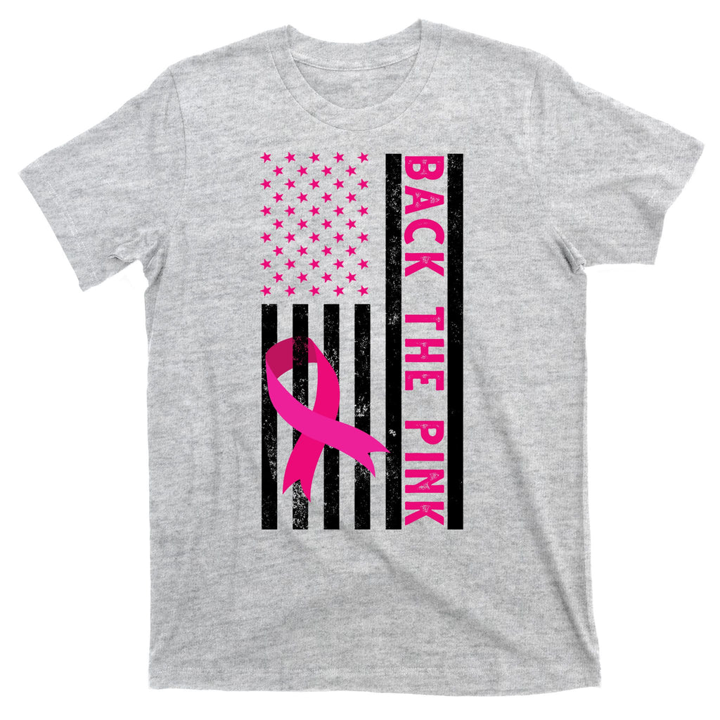 Back The Pink American Flag Pink Ribbon Breast Cancer T-Shirt