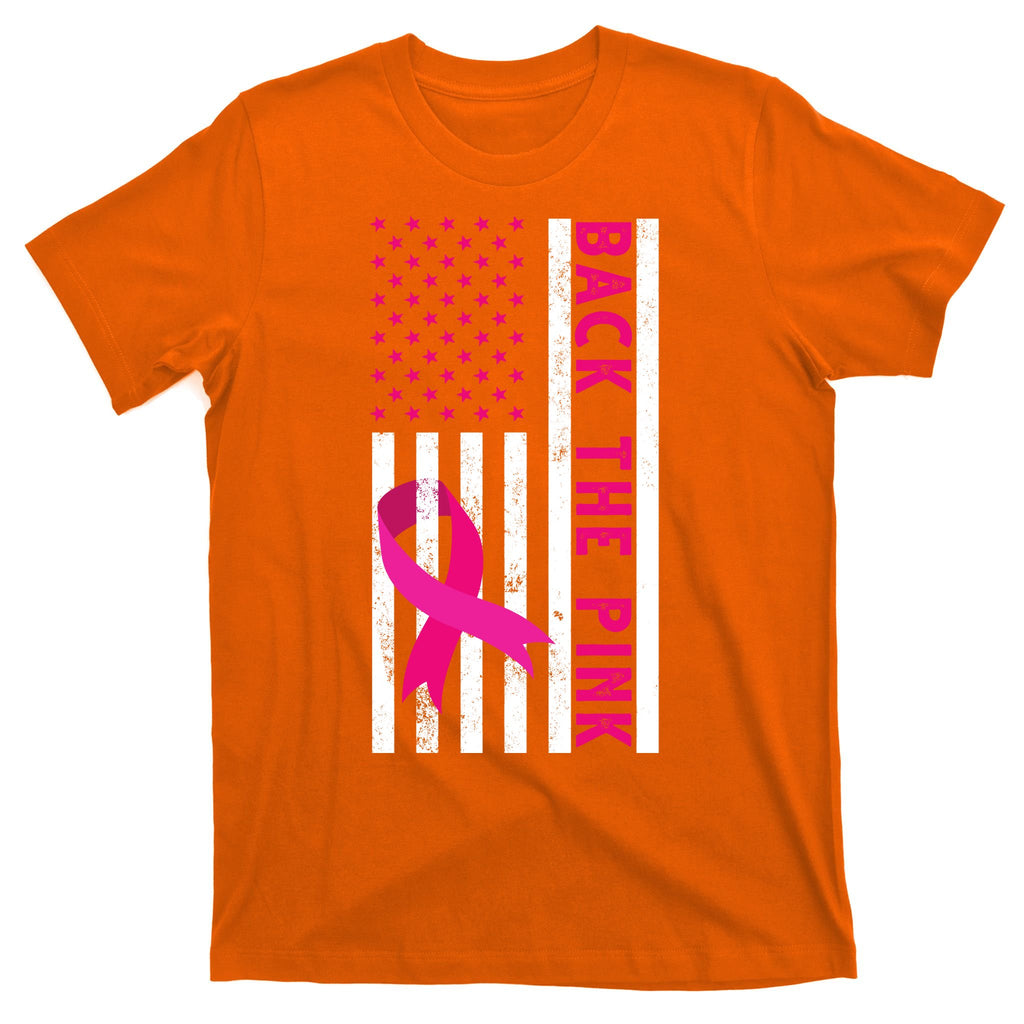 Back The Pink American Flag Pink Ribbon Breast Cancer T-Shirt