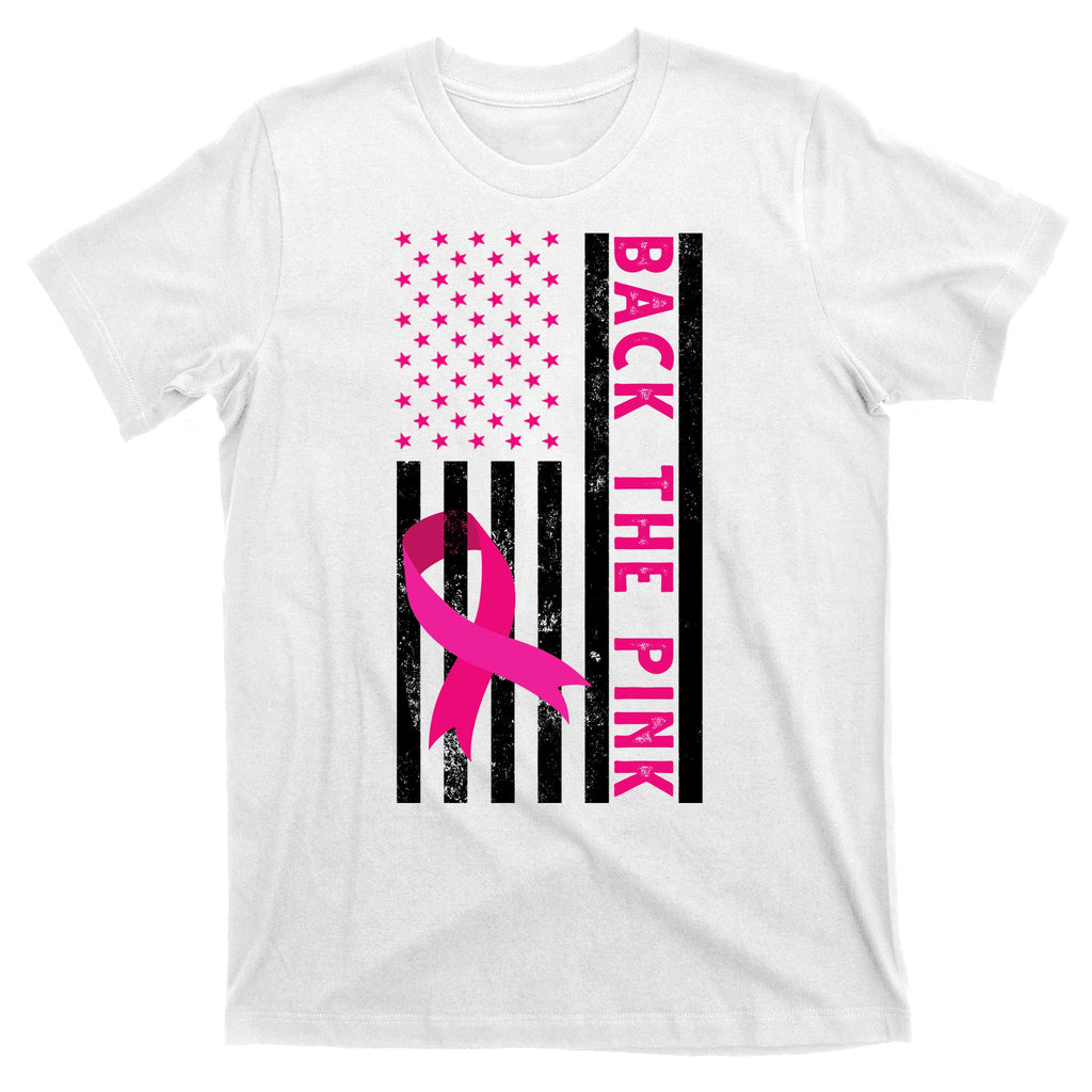 Back The Pink American Flag Pink Ribbon Breast Cancer T-Shirt