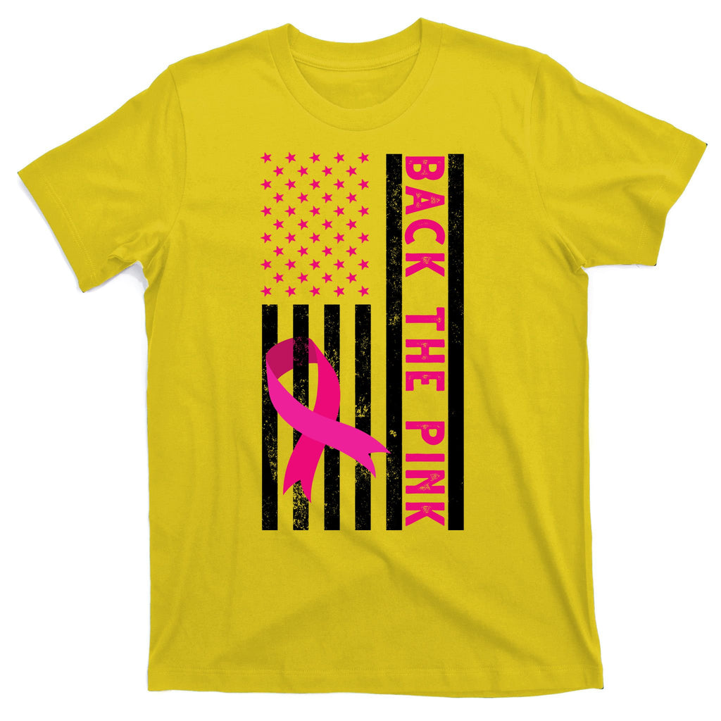 Back The Pink American Flag Pink Ribbon Breast Cancer T-Shirt