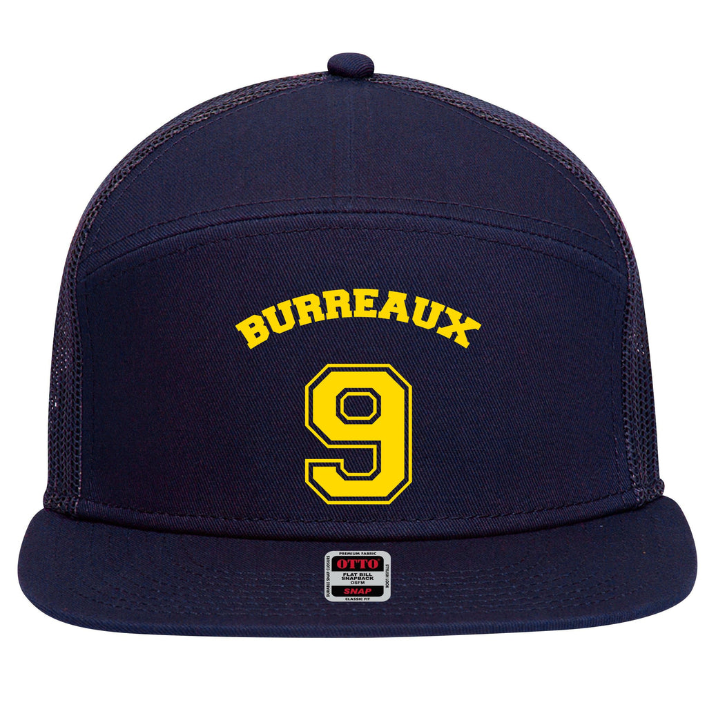 Burreaux Number 9 Louisiana Football Fan 7 Panel Mesh Trucker Snapback Hat