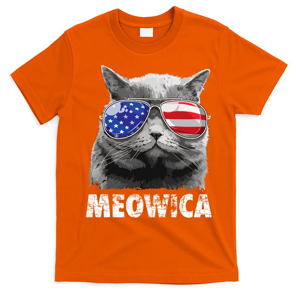Cat 4th Of July Meowica Merica USA American Flag T-Shirt