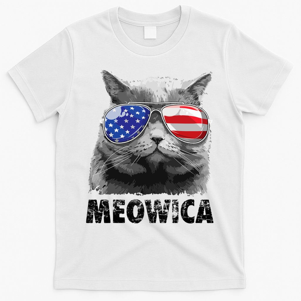 Cat 4th Of July Meowica Merica USA American Flag T-Shirt