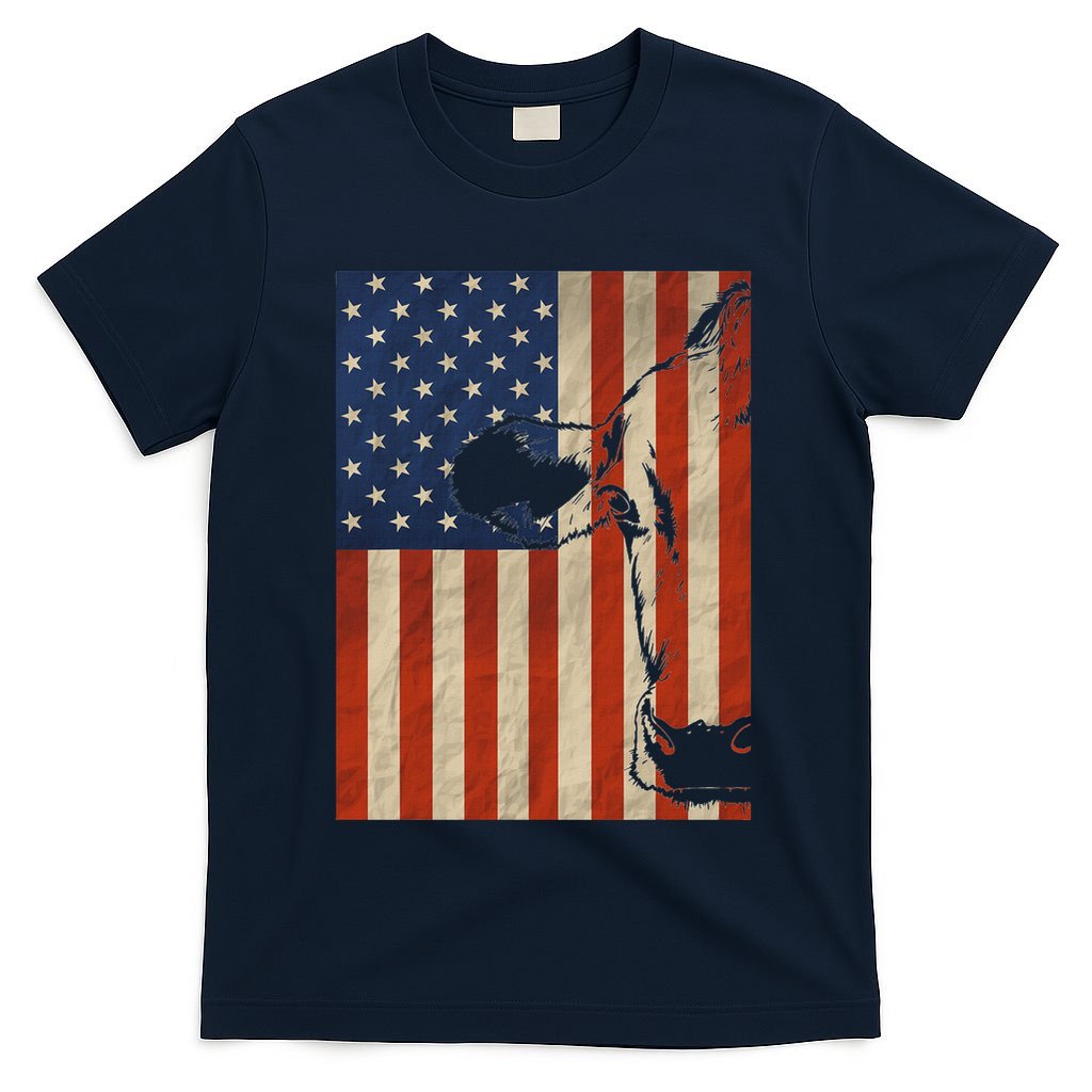 Cow American Flag Cattle Animal Lover Patriotic 4th Of July T-Shirt
