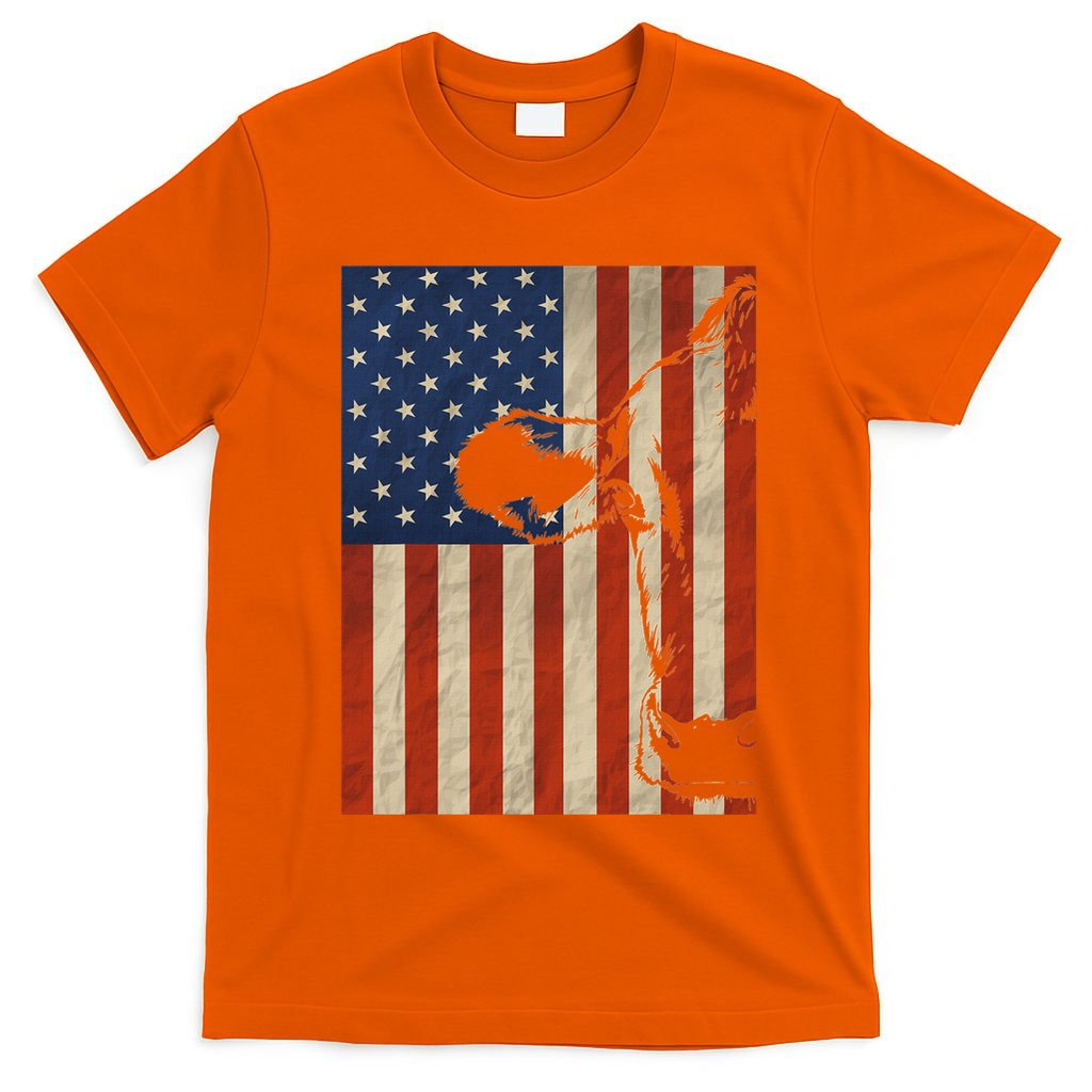 Cow American Flag Cattle Animal Lover Patriotic 4th Of July T-Shirt